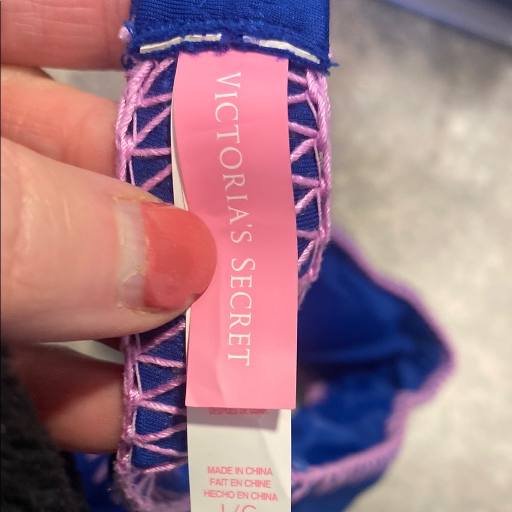 Victoria's Secret Blue and Pink Crochet-Trim Bikini Top - Picture 3 of 3